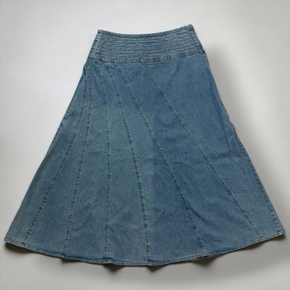 VTG Metrostyle Paneled Denim Maxi Skirt Boho Flared A-Line Casual High Waist 12